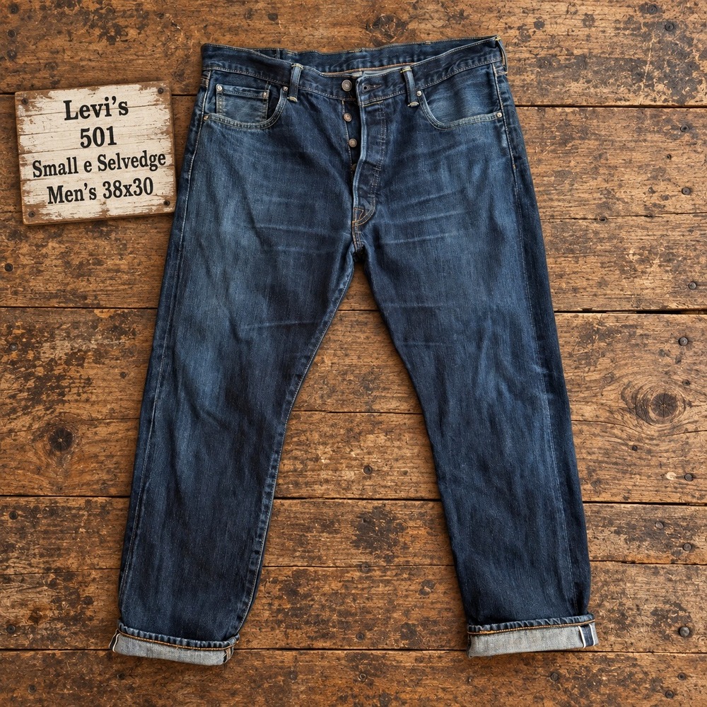 Levis 501 Small e Selvedge Men Dark Wash Straight Leg Jeans 38x30 Made in Turkey